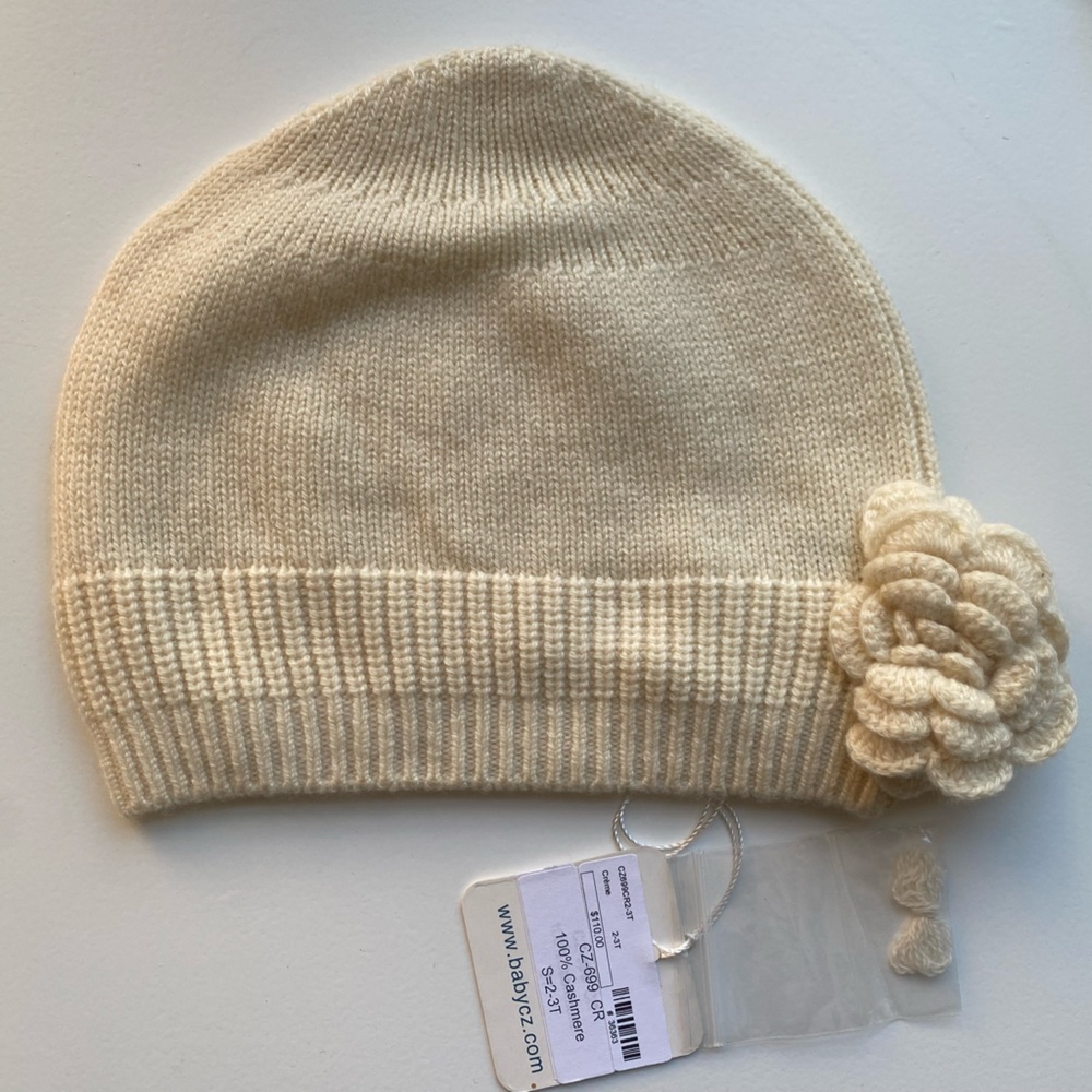 NWT Baby CZ Ivory Cashmere Hat with Flower - 2-3 Years